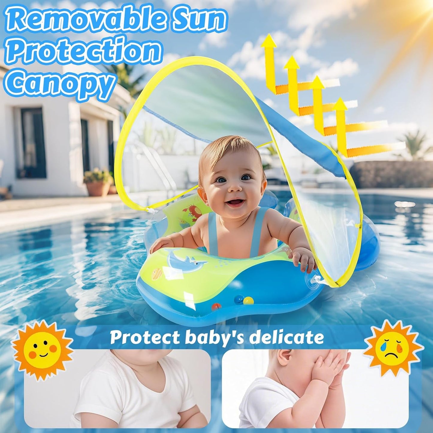Qoosea Baby Swimming Floats Wider Rear Wing No Flip Over UPF50+ Sun Protection