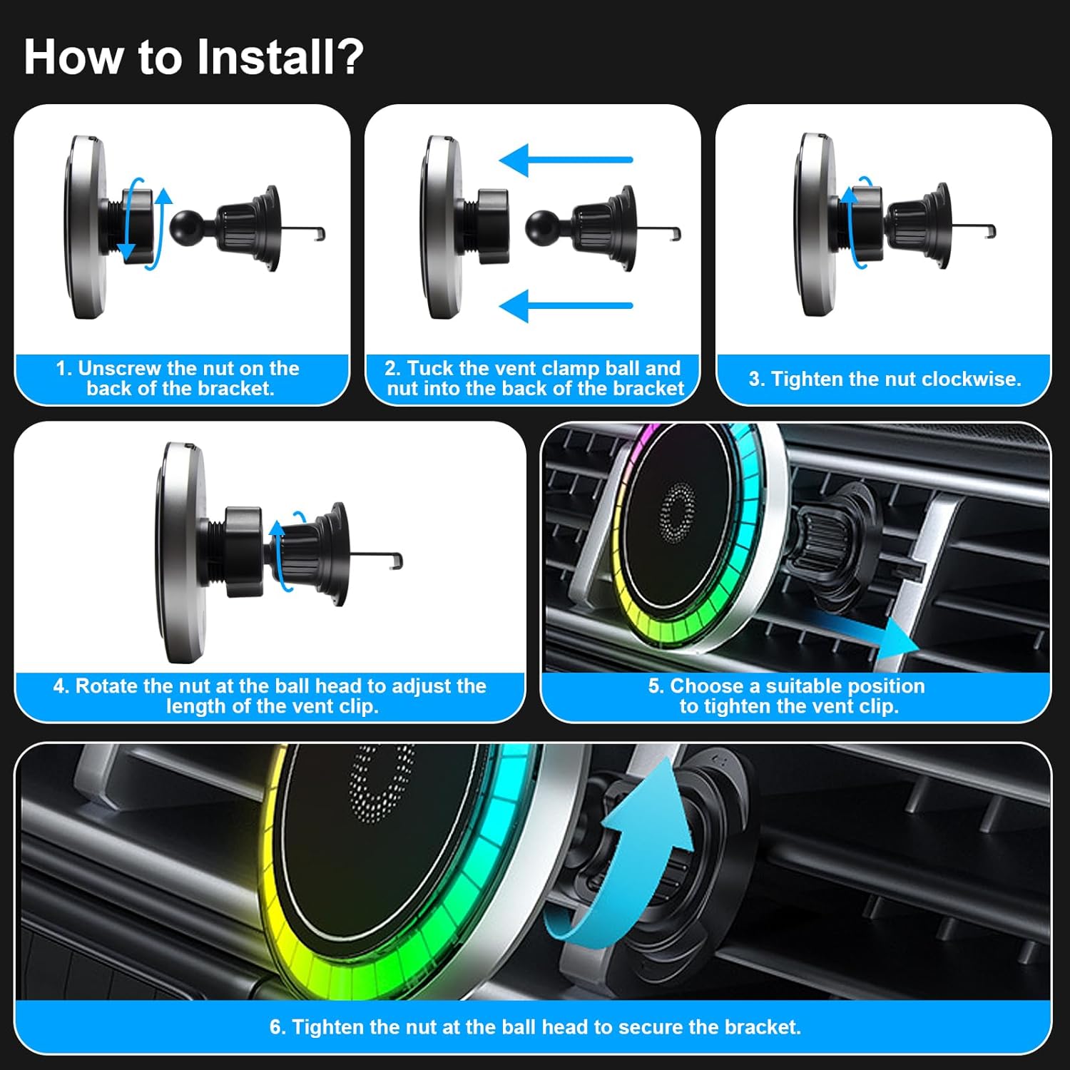 Magnetic mobile phone car mount with light