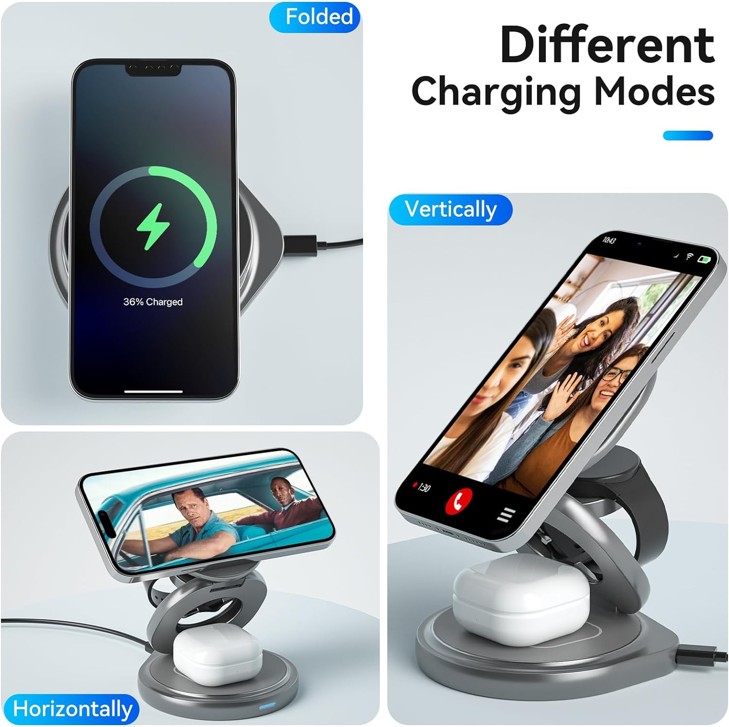 3-in-1 Apple Wireless Charging Station Magnetic Foldable Charging