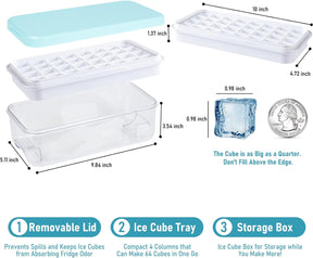 Ice Cube Tray with Lid and Bin 64Pcs Blue