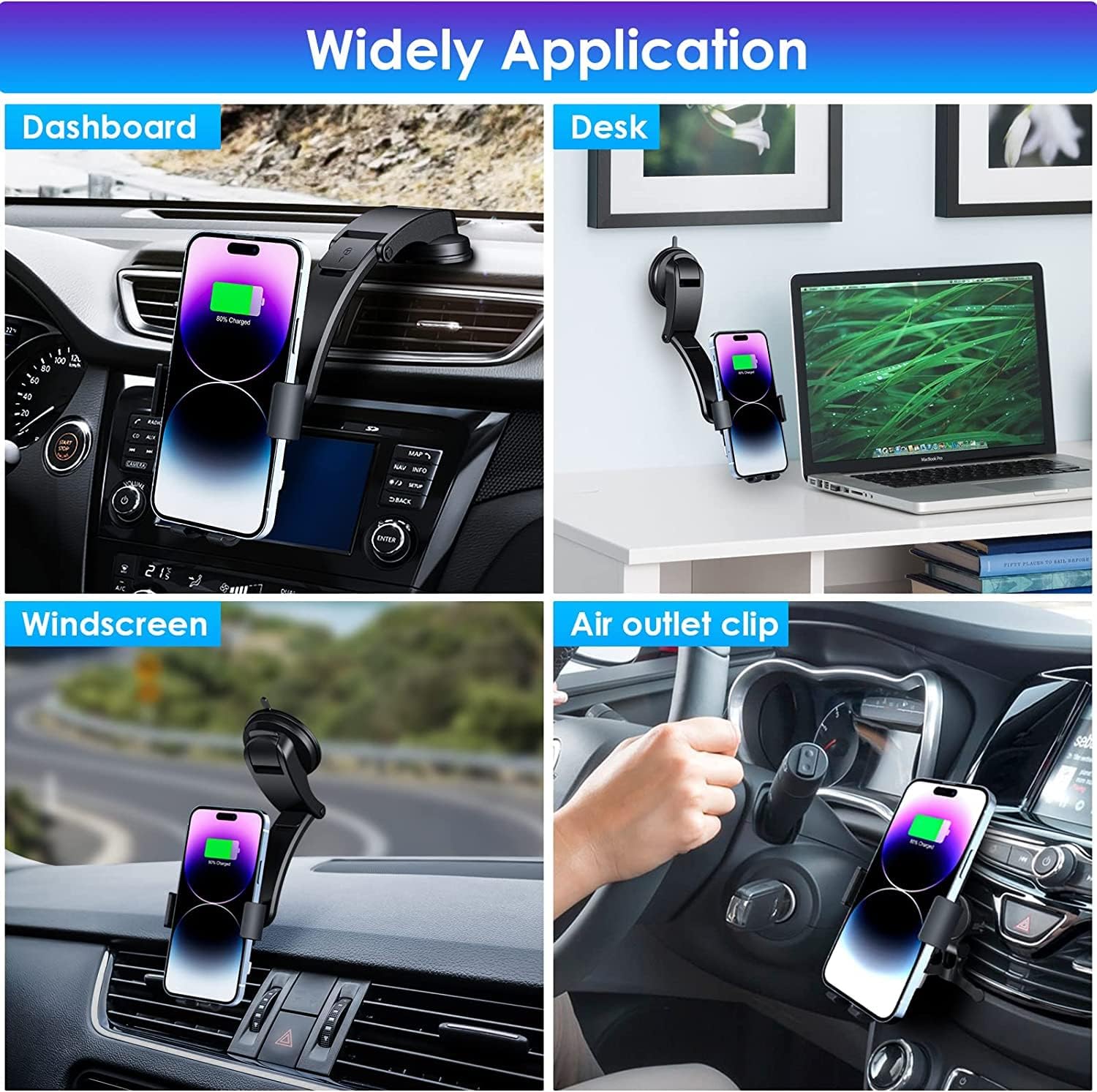 Car Mount 15W Dual Coils Fast Wireless Car Charger for Samsung Galaxy Z Flip 5/4/3,iPhone 15/14