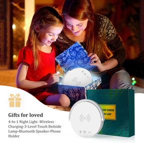 Bedside Lamp with Wireless Charger Touch Adjustable Bluetooth Speaker Phone Holder