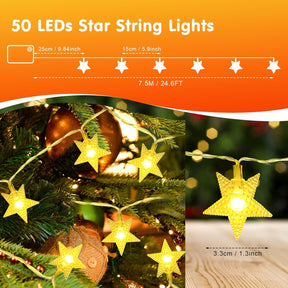 Qoosea Star String Lights 50 LED Hanging Waterproof