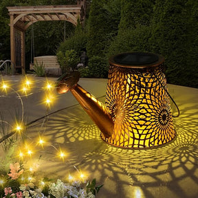 Solar Watering Can with Lights & Gerbera Pattern Projection Fairy garden