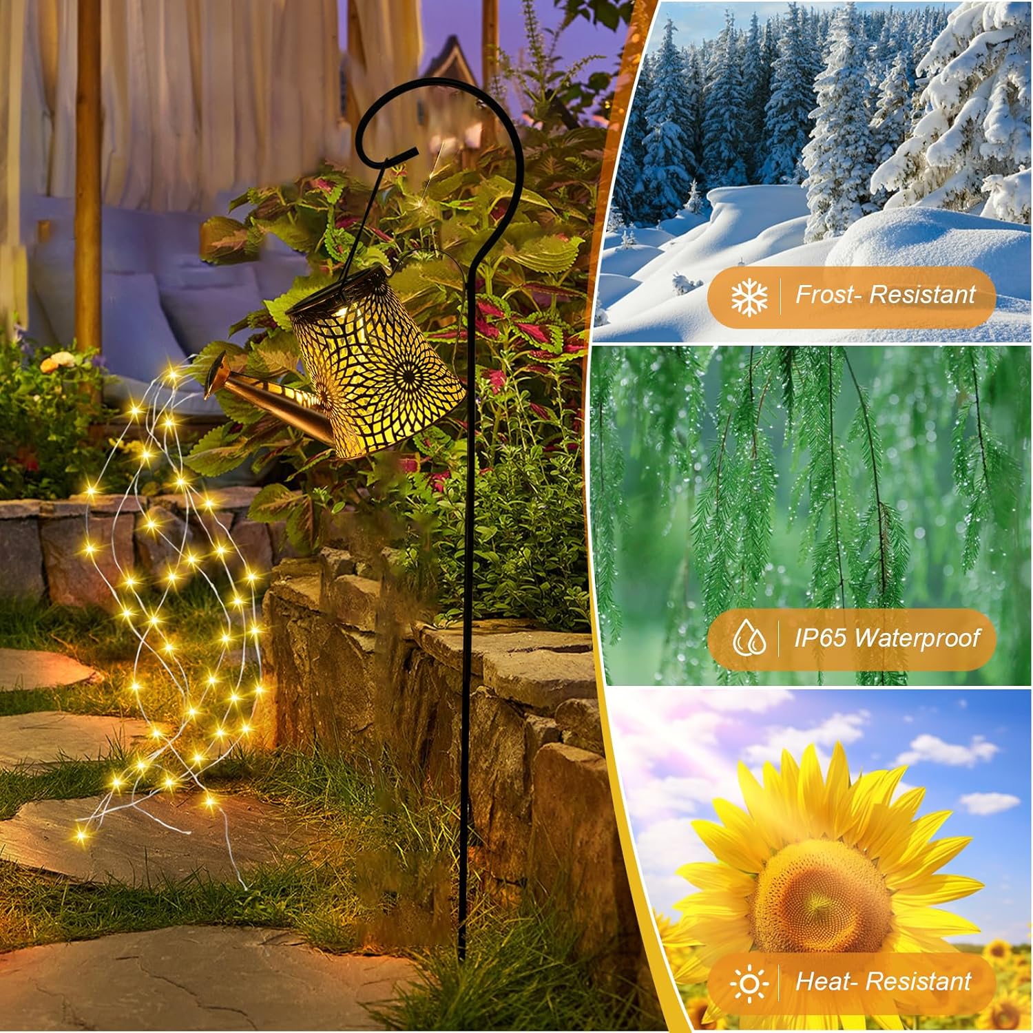 Qoosea Solar Lights Outdoor Solar Watering Can with Lights & Gerbera Pattern