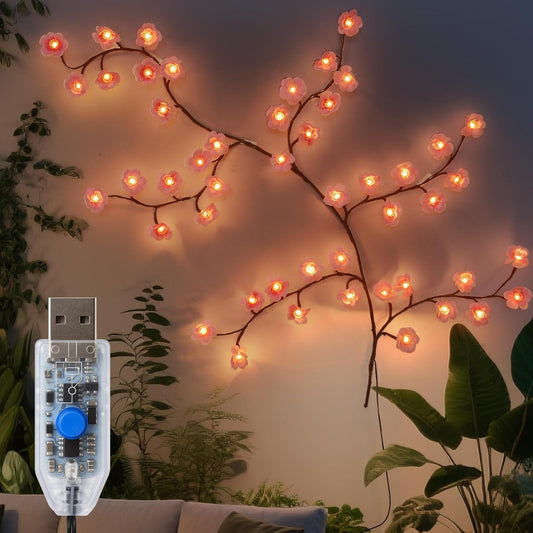 Qoosea Decorative Cherry Branch Wall Lights 48 LEDs 1.2M with Remote Control 8 Lighting Modes