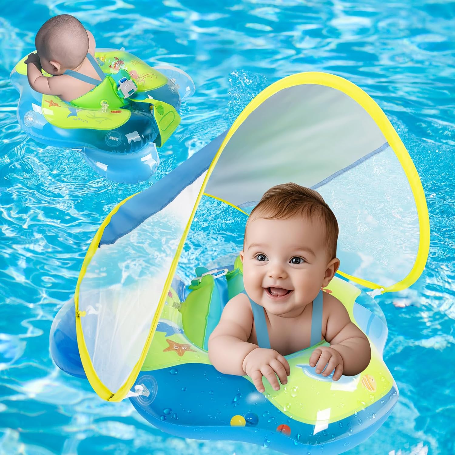 Qoosea Baby Swimming Floats Wider Rear Wing No Flip Over UPF50+ Sun Pr ...