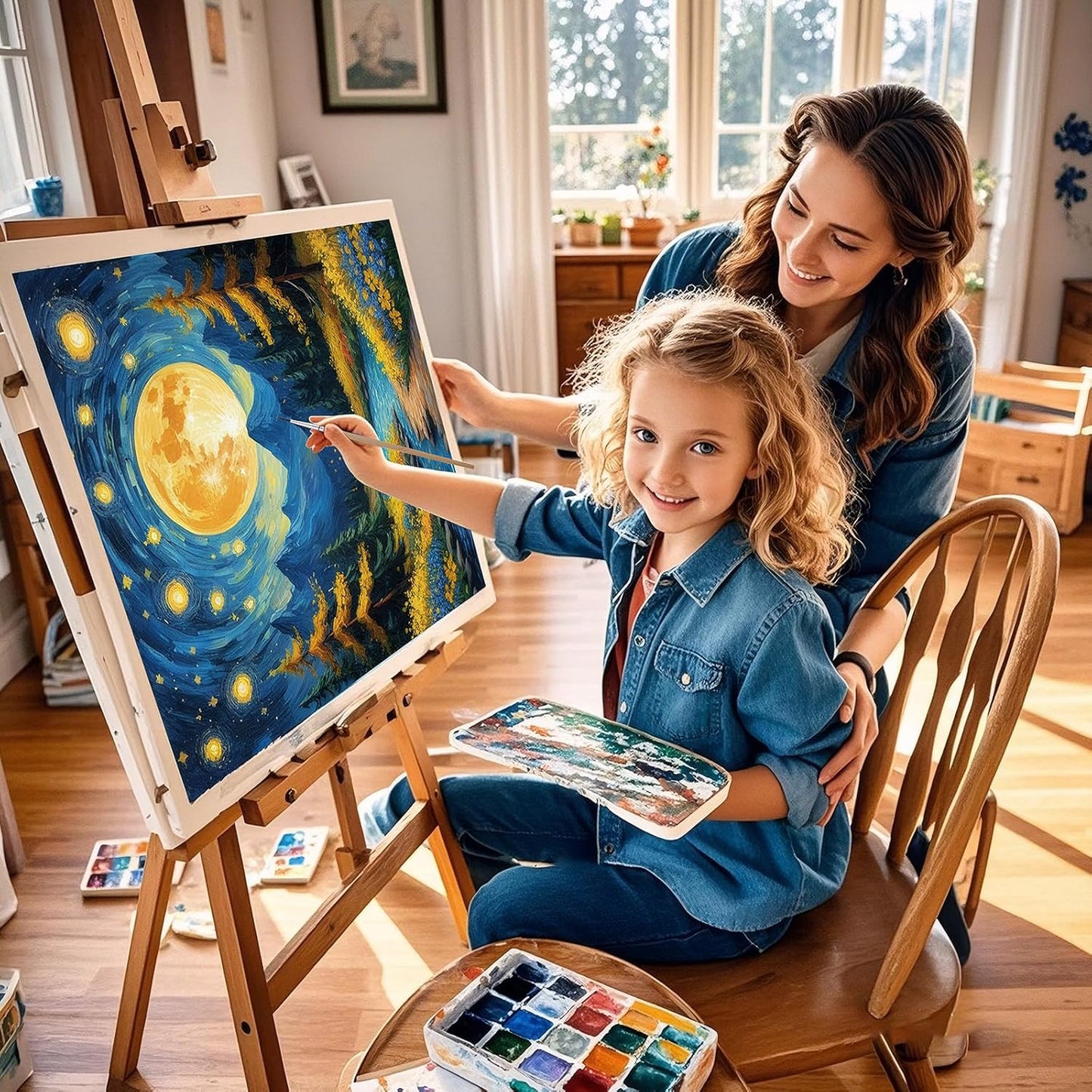 Qoosea Paint by Numbers Kit Adult : DIY Painting Kits for Beginners Adults with Frame FunMoon Number Painting Art