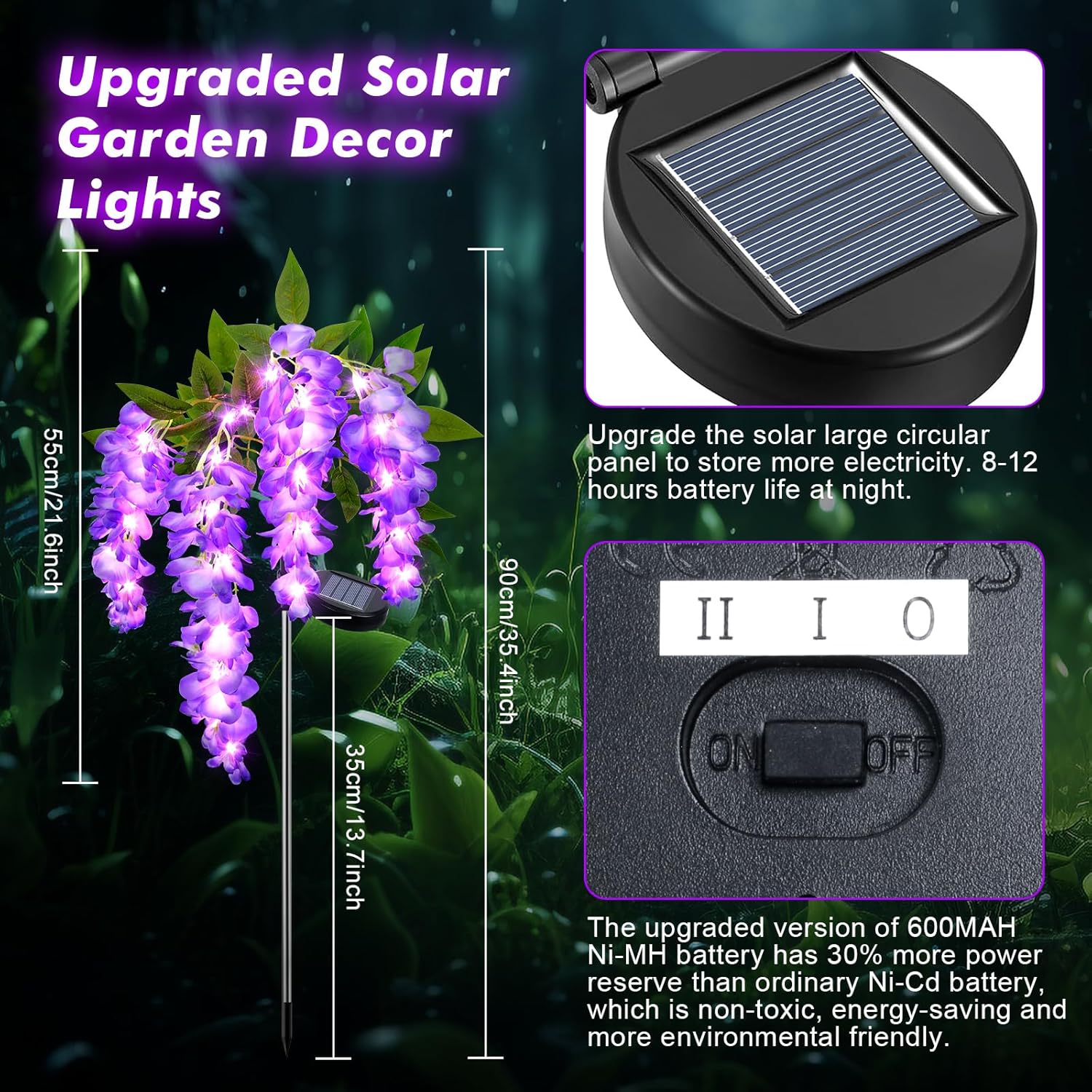 Qoosea 2 Pack Solar Garden Lights, Outdoor Solar Lights Waterproof IP65