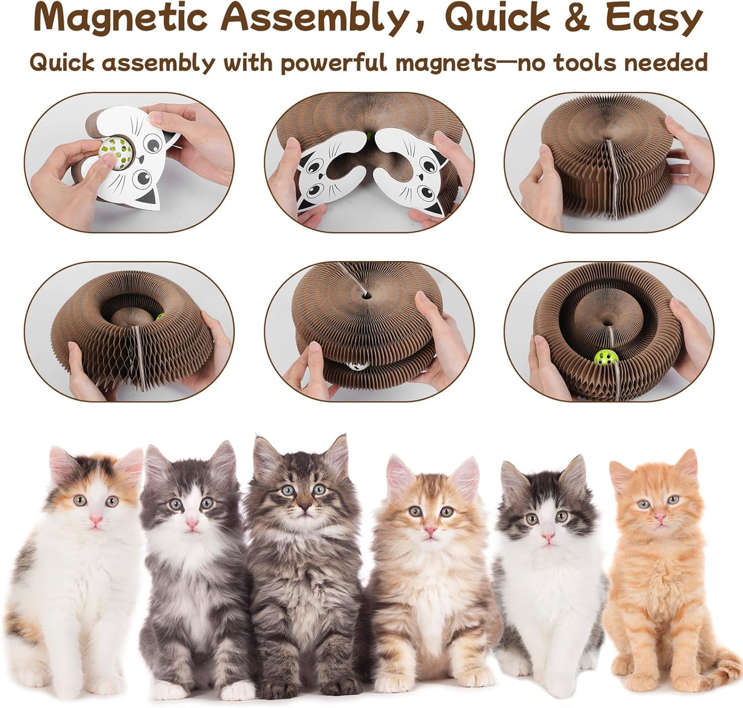 Qoosea Kitty Kurlz Indoor Cat Toy, Cat Paw-Shaped Accordion Cat Scratcher with Bell Ball & Magnetic Design
