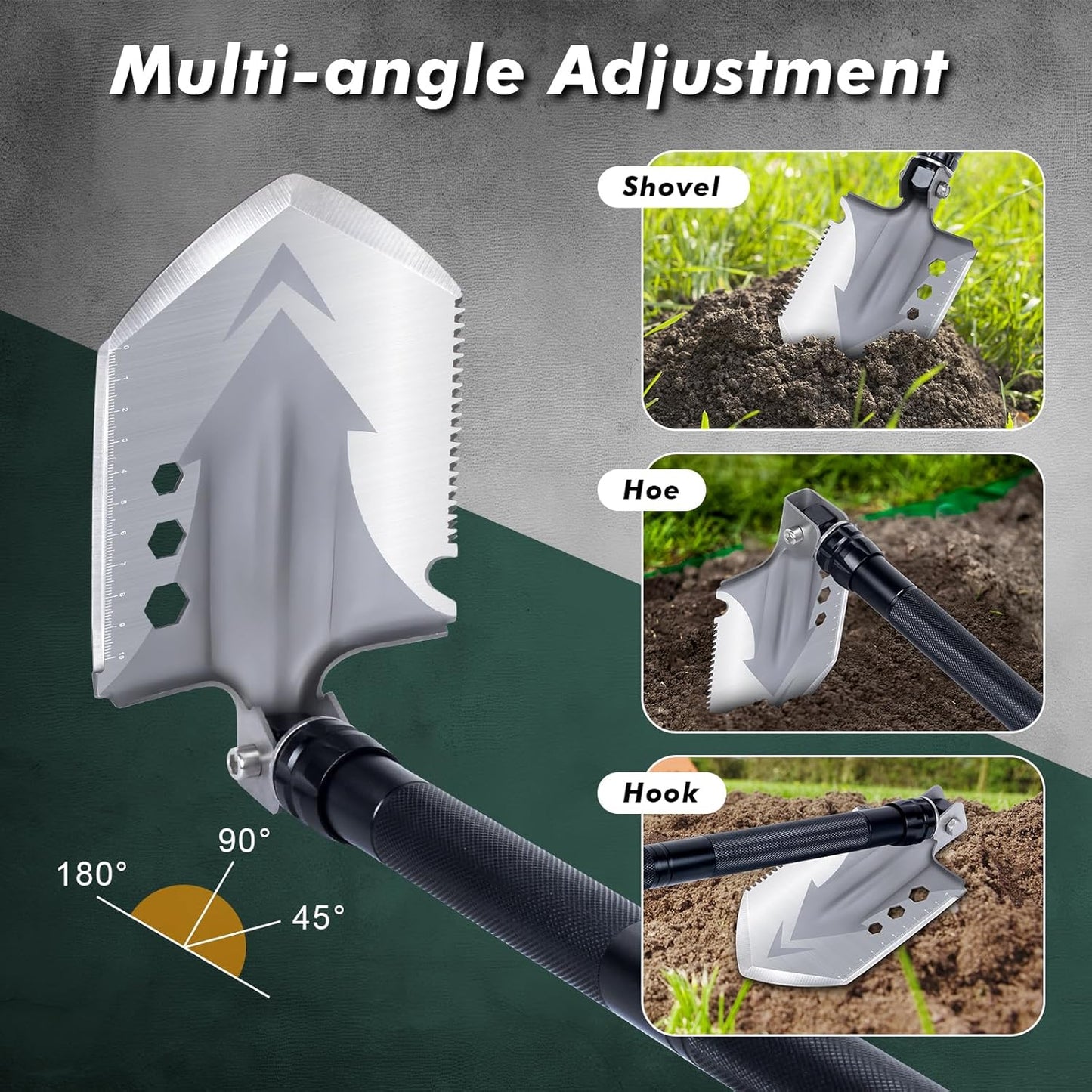 Qoosea Pala Plegable Multifuncional Pala Plegable 82cm, Pala Plegable de Camping, Portátil Pala Plegable