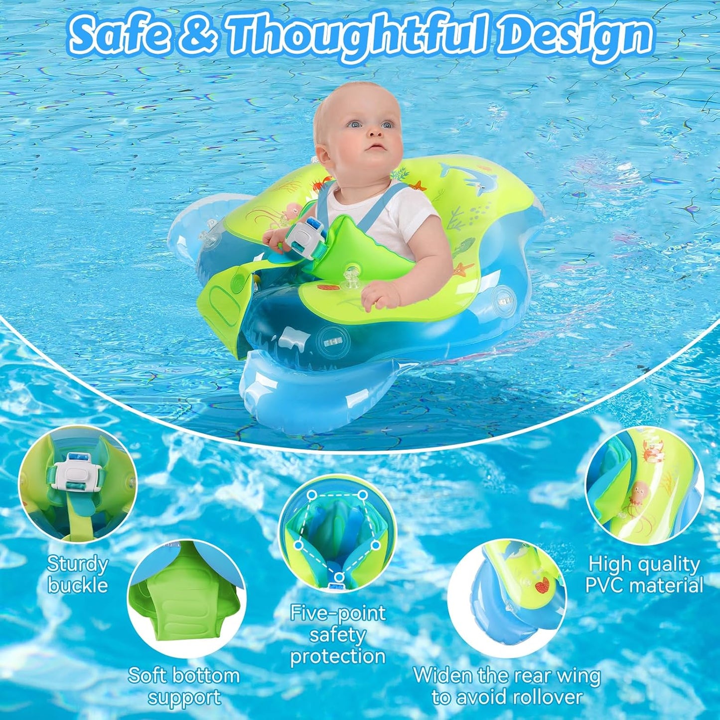 Qoosea Baby Swimming Floats Wider Rear Wing No Flip Over UPF50+ Sun Protection