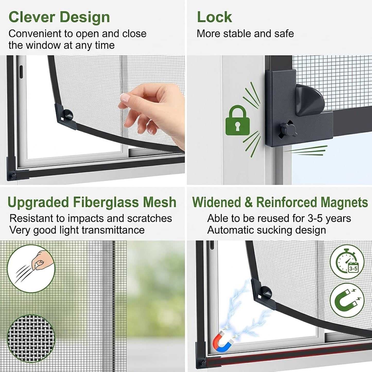 Magnetic Window Mosquito Net, 100 x 130 cm Adjustable Size Mosquito Net for Cat Window Protection with Innovative Magnetic Attachment