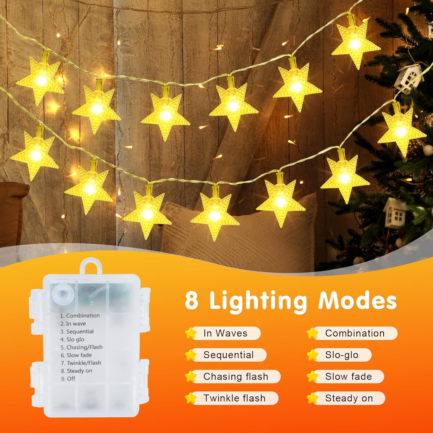 Qoosea Star String Lights 50 LED Hanging Waterproof