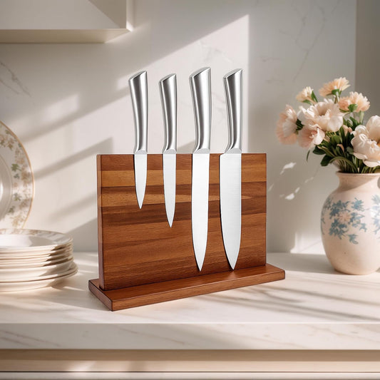 Qoosea Magnetic Knife Block without Knife: Knife Holder with Double-Sided Strong Magnetic, Acacia Wood Material