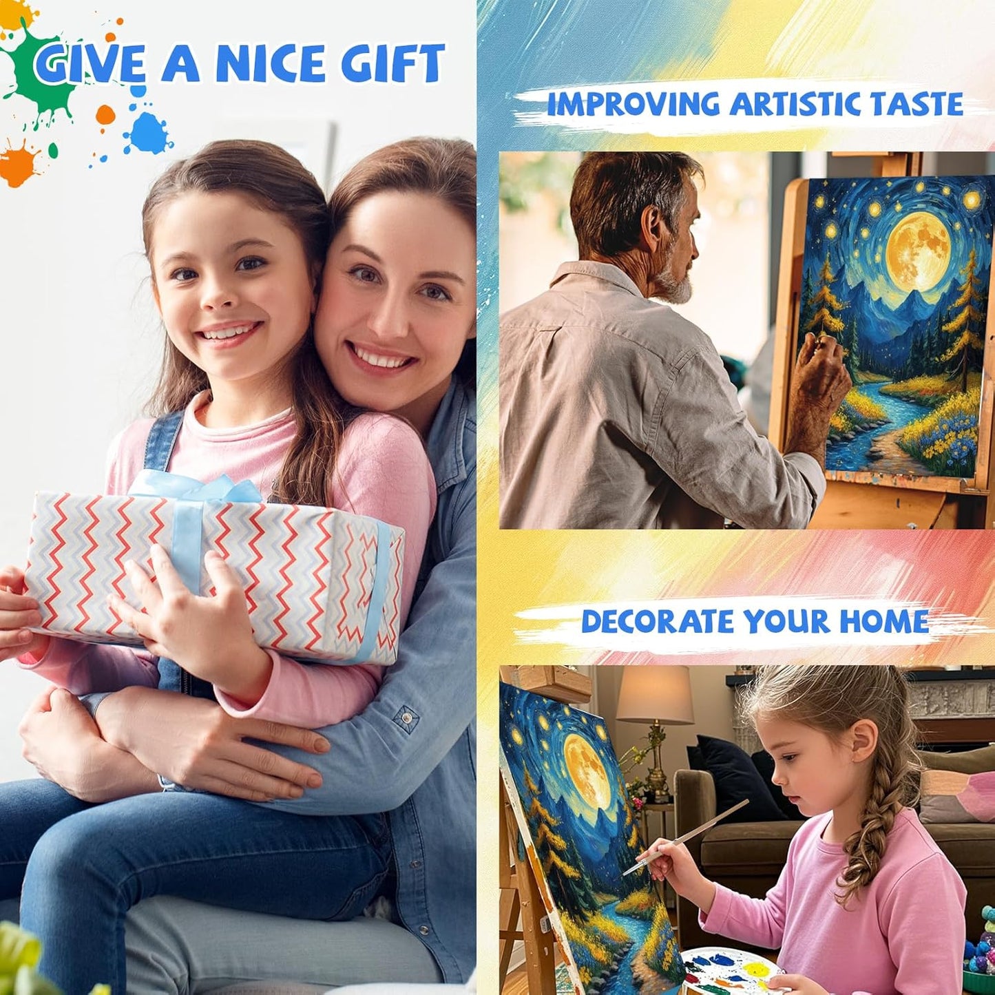 Qoosea Paint by Numbers Kit Adult : DIY Painting Kits for Beginners Adults with Frame FunMoon Number Painting Art