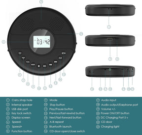 Portable CD Player with Bluetooth 1500mAh Battery