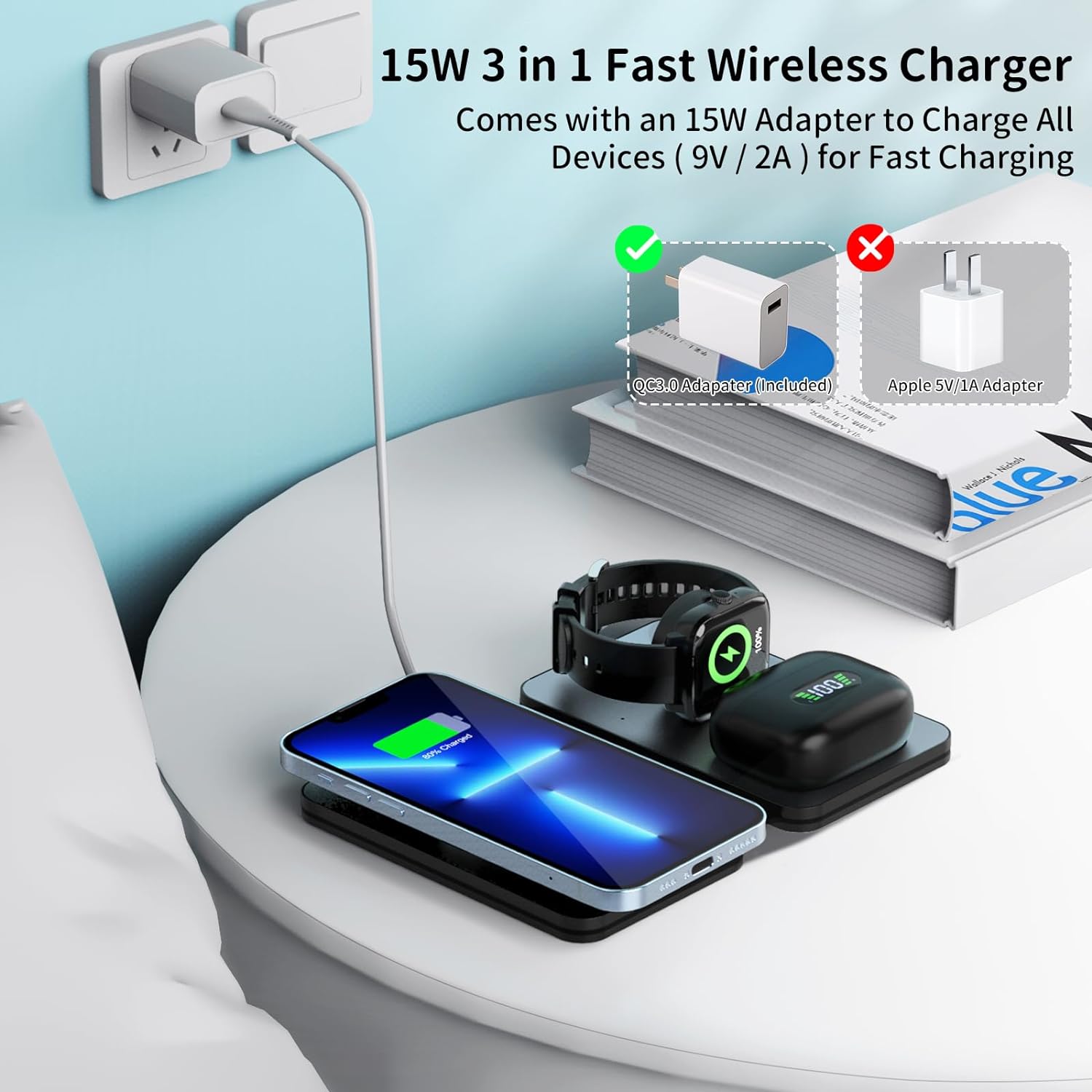 3 in 1 Wireless Charger with Foldable Magnetic Induction