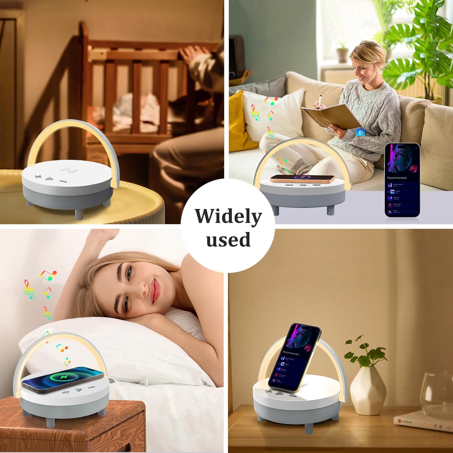 Bedside Lamp with Wireless Charger Touch Adjustable Bluetooth Speaker Phone Holder