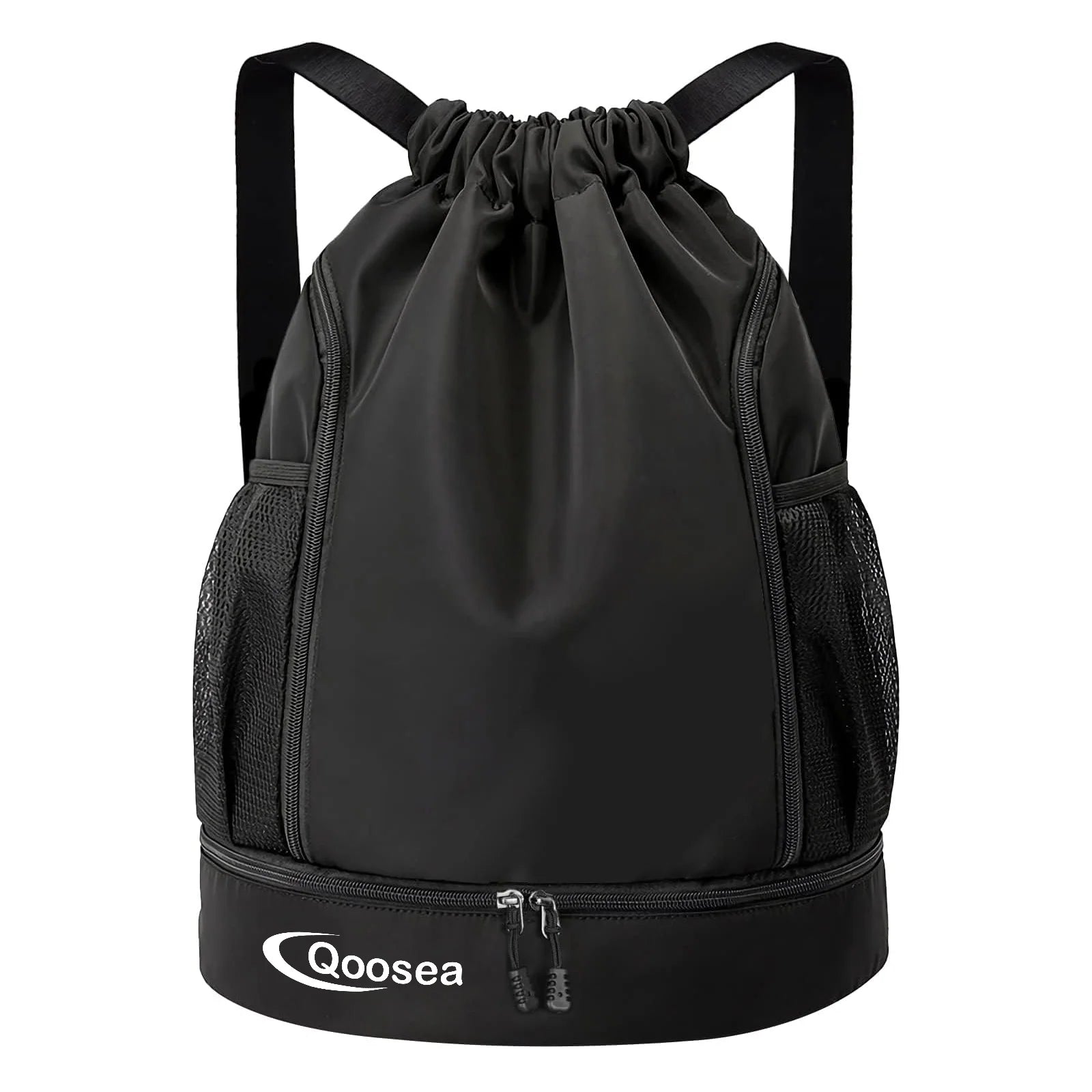 Qoosea Drawstring Backpack Waterproof String Sports Bag with Shoe Compartment Side Mesh Pockets for Women Men