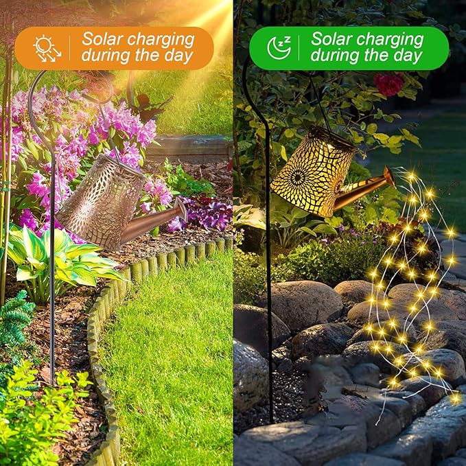 Solar Watering Can with Lights & Gerbera Pattern Projection Fairy garden