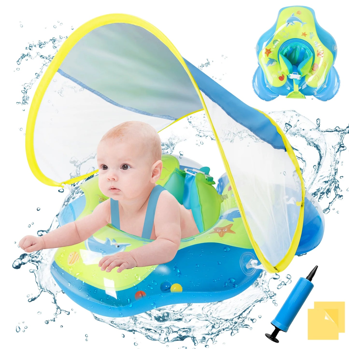 Qoosea Pool Floats Swimming Float Kids Swim Ring with Canopy Swimming Pool Float for 6 to 48 Months