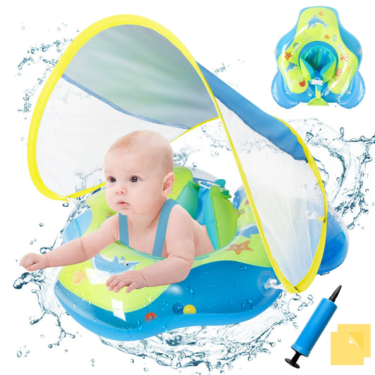 Qoosea Pool Floats Swimming Float Kids Swim Ring with Canopy Swimming Pool Float for 6 to 48 Months