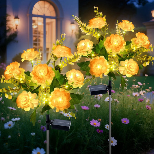 Qoosea Solar Lights Outdoor, 7 Heads Hibiscus Solar Flowers Lights Outdoor Garden Waterproof for Yard Patio Decor, Pathway Lawn Decor, 2 Pack