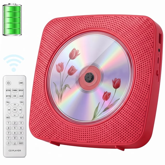 Qoosea CD Player Bluetooth Portable Rechargeable Desktop Wall Mount CD Players for Home with Speakers Dust Cover FM Radio USB AUX Jack Remote Control