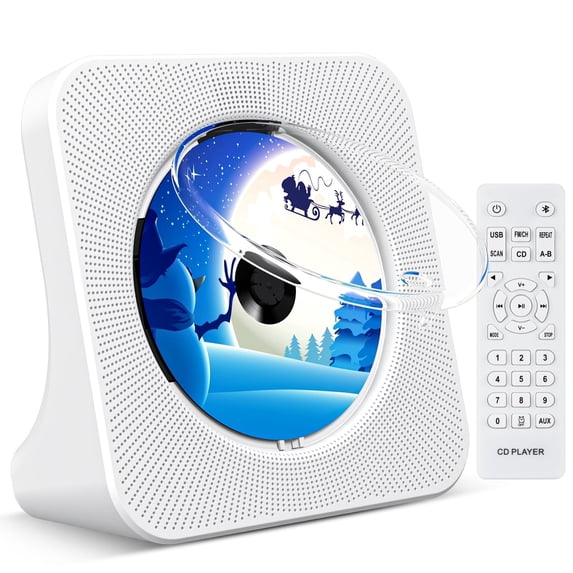 Qoosea CD Player for Home Portable CD Player with Bluetooth CD Player with Speakers Remote Control Dust Cover FM Radio LED Display 3.5mm Jack AUX Input Output White