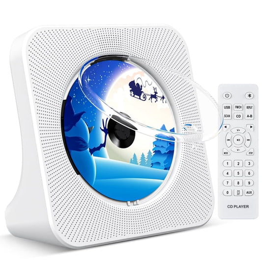 Qoosea CD Player for Home Portable CD Player with Bluetooth CD Player with Speakers Remote Control Dust Cover FM Radio LED Display 3.5mm Jack AUX Input Output White