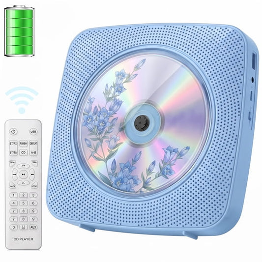 Qoosea CD Player Portable Bluetooth Rechargeable Desktop Wall Mount CD Players for Home with Speakers Dust Cover FM Radio USB AUX Jack Remote Control