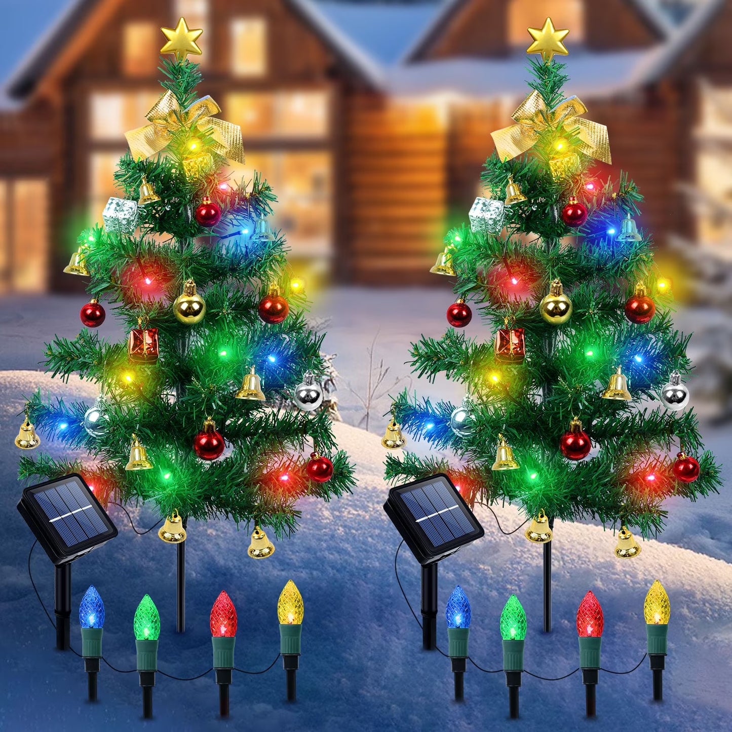 Qoosea 2 pack Solar Outdoor Christmas Decorations, 30 inch Waterproof Christmas Outdoor Lights for Garden Patio, 68 LED Lights 4 Strawberry Stake