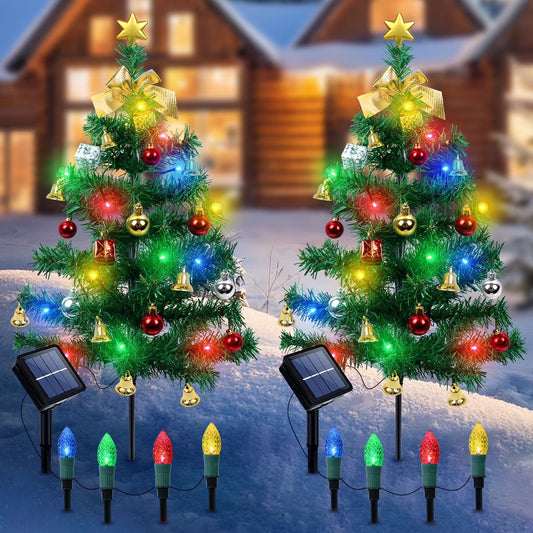 Qoosea 2 pack Solar Outdoor Christmas Decorations, 30 inch Waterproof Christmas Outdoor Lights for Garden Patio, 68 LED Lights 4 Strawberry Stake