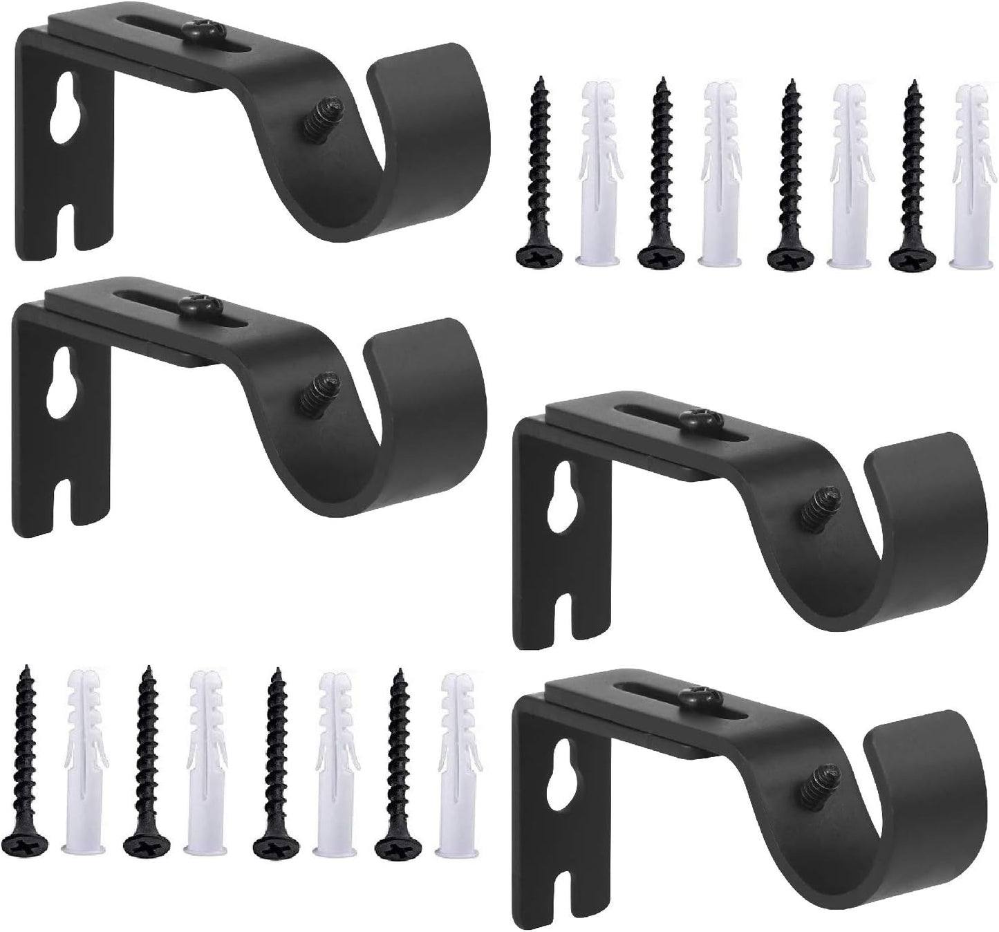 Qoosea Curtain Rod Brackets Ajustable, 4 Pack Curtain Rod Holders, Curtain Rod Hooks for Walls, Drapery Rod Holders Hardware Window Curtain Rod Support Hanger for 1 Inch Rod (Black)