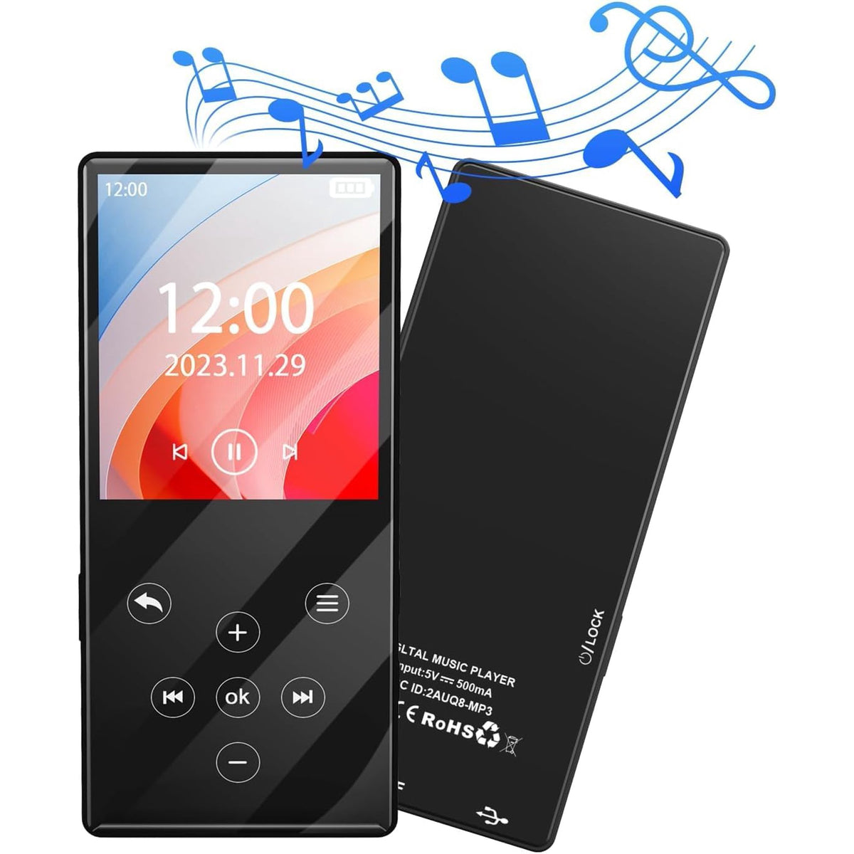 Qoosea MP3 Player Bluetooth 64GB HiFi Sound Quality MP3 Player with Speakers Support FM Radio Recorder TF Card (Black)