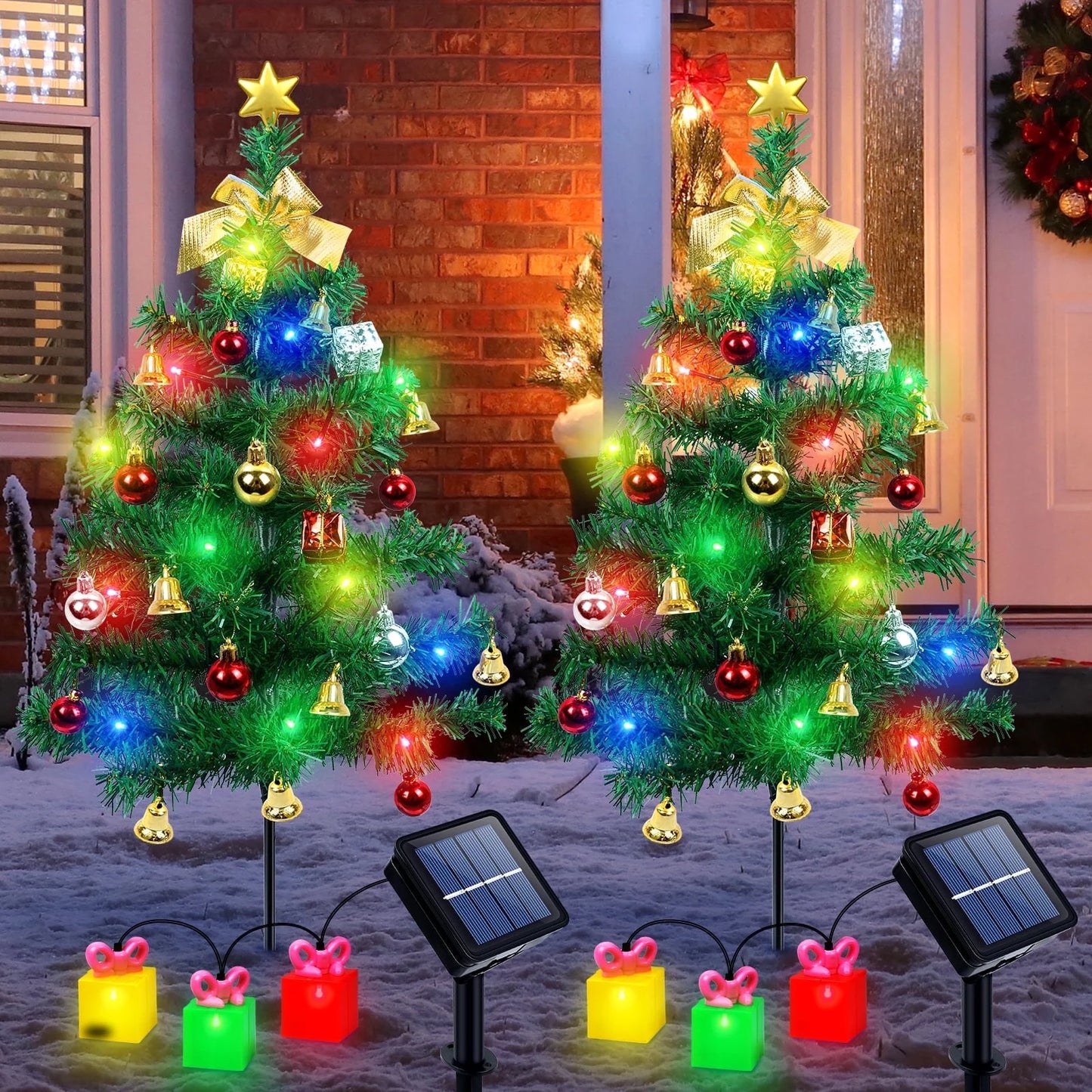 Qoosea 2 Pack Christmas Decorations Outdoor, 31 inch Solar Christmas Tree Lights Outside Decorations, Solar Lights Waterproof with 3 Box for Garden Pathway Cemetery Decor