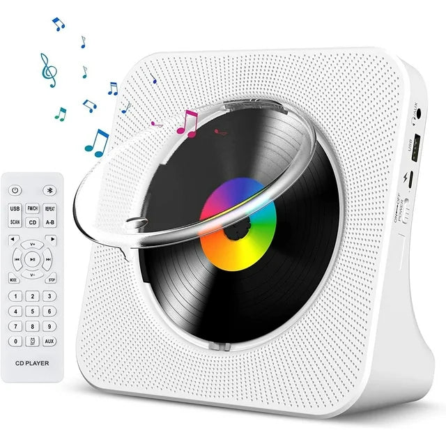 Qoosea Portable CD Player Bluetooth Desktop CD Players for Home with Timer Built-in HiFi Speakers with LCD Screen Display FM Radio USB Type-c White