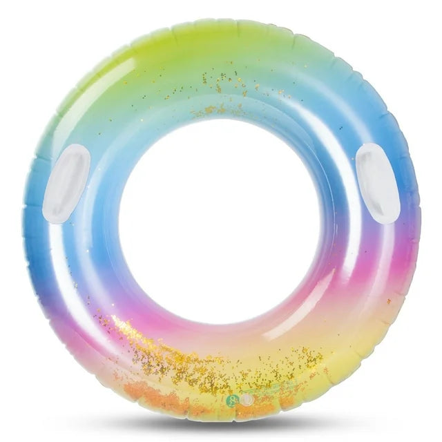 Qoosea Pool Tubes for Adults, Inflatable Pool Floats with Glitters, Pool Inflatable for Swimming Adults Swim Ring Pool Float Beach Outdoor Party Supplies