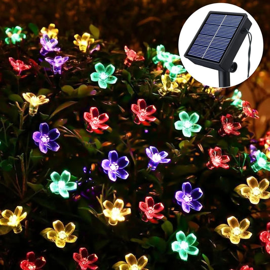 Qoosea Solar Fairy Lights Outdoor, 100 LED Cherry Blossom Fairy Lights Outdoor IP65 Waterproof Indoor 8 Modes for Garden Balcony Fence Decorations