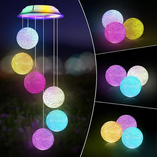 Qoosea Solar Wind Chimes Lights Outdoor, Color Changing Crystal Ball LED Light Solar Powered Wind Chime Waterproof Hanging Solar Mobile Lamp