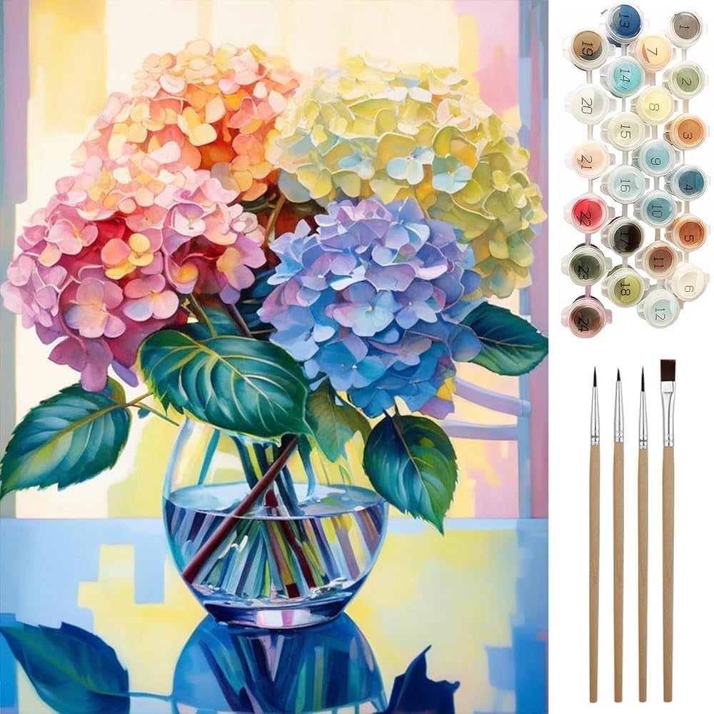 Qoosea Paint by Numbers Sets for Adults, Crafts DIY Flower Paint by Numbers Kits for Beginners with Paint Brushes, Acrylic Paint Set for Home Wall Decor